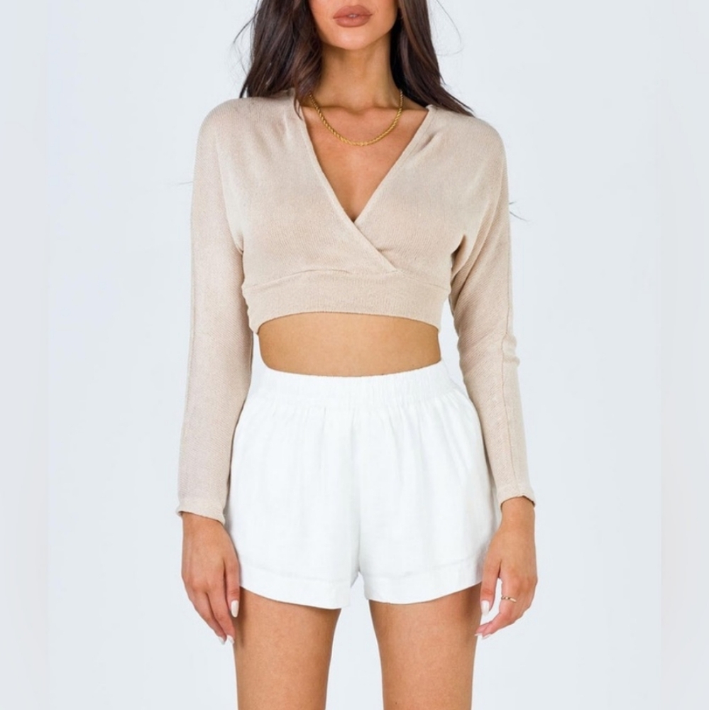 Princess Polly Linen Cotton Shorts Women's 2 White Coastal Beach Minimalist